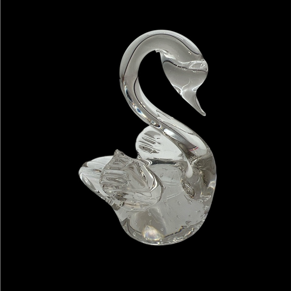 Elegant clear art Glass Swan Figurine bubbles, paperweight